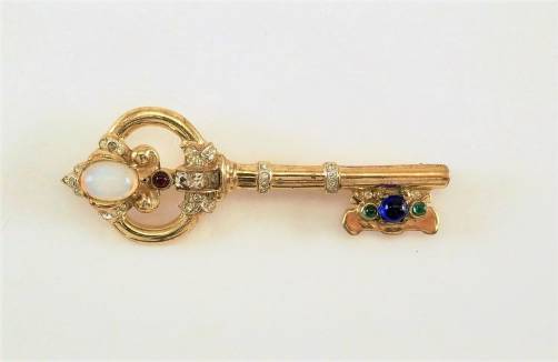 Coro key brooch, sterling silver with gold gilt, 1940`s ca, American
